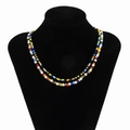 Double-layered colorful seed bead and faux pearl necklace set for men on black display - Multicolor Beaded Style (02501)