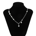 Men's trendy necklace with silver chain, white pearls and silver dice charms - Silver (04451)