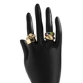 Detail of vintage gold ring set with colorful enamel hearts and sparkling crystal stones - Heart Hollow Style (02437) / Gold