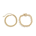 Dual-layer gold Cuban and oval link bracelet set with lobster clasp and OT buckle - Gold