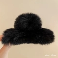 Grande molletta per capelli 13cm in peluche nero per acconciature femminili invernali - Nero (Grande)