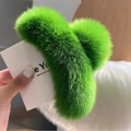 Pince à cheveux en fausse fourrure de lapin vert vif pour coiffures d'hiver - Surdimensionné (15cm) / Vert