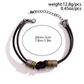 Retro hip-hop leather cord bracelet with antique bronze beads and lobster clasp - Ring Knot Leather Rope Bracelet (02269) / Gunmetal