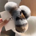 Pince à cheveux en fausse fourrure de lapin gris et brun avec texture en peluche - Surdimensionné (15cm) / Imprimé Léopard Gris