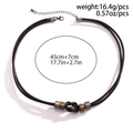 Retro hip hop style double-layer dark brown leather cord bracelet with knotted metal beads - Retro Woven Leather Rope Necklace (06058) / Gunmetal