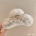 Pince à cheveux en fausse fourrure de lapin beige crème, grande taille 13cm - Env. 13cm / Blanc Cassé