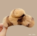 Grande pince à cheveux 13cm en fausse fourrure de lapin au motif léopard marron - Env. 13cm / Léopard Kaki