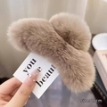 Grande pince à cheveux 13cm en fausse fourrure de lapin marron clair douce et pelucheuse - Env. 13cm / Marron
