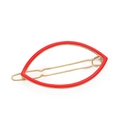 Pinza para el cabello minimalista dorada en forma de hoja con esmalte rojo sobre blanco - Rojo