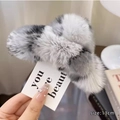 Pince à cheveux en peluche 13cm grise et blanche en fourrure de lapin synthétique - Env. 13cm / Léopard Gris