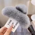 Grande pince à cheveux en fausse fourrure grise de 13cm pour cheveux épais, style doux - Env. 13cm / Gris
