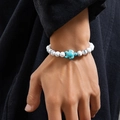 Men's beaded turtle bracelet with white marble beads and turquoise turtle charm - White Howlite Turtle Style / White (02286)