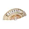 Minimalist alloy fan and clover hair clip set with gold finish and rhinestones - Fan Style