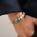 Men's beaded turtle bracelet with turquoise charm and mixed green gemstone beads - Colorful Stone Turtle Style / Multicolor (02286)