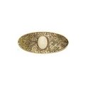 Vintage oval alloy hair clip with baroque patterns and white oval faux gemstone inlay - Antique Gold White Gem