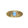 Vintage gold hollow pattern hair clip featuring a central oval sky blue gemstone - Antique Gold Blue Gem