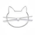 Fermaglio per capelli a gatto argento minimalista con perla su design di gatto in metallo - Argento