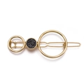 Minimalist gold alloy geometric hair clip with marble stone and circular design - Figure-8 Black Stone Pattern Hair Clip (H48)