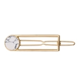 Minimalist gold alloy hair clip with round marble stone inlay and geometric design - Rectangular White Marble Hair Clip (H53矩形白石)