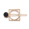 Detail of a gold geometric hair clip with a black marble textured circular inlay - Geometric Square Hair Clip with Black Stone Pattern (H6 Gold & Black Stone)