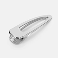 Close-up of silver metal hair clip with inner teeth for secure hold and mirror finish - Brushed Silver (P10)