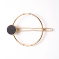 Minimalist gold round hair clip with black marble pattern for women in geometric style - Double Round Buckle Hair Clip with Black Stone Pattern (H102 Round Black Stone)