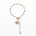 Multilayer gold beaded bracelet with natural pearls and cat eye stone pendant decoration - Gray White Beads with Round Stone Charm