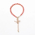 Double-layer handmade beaded bracelet with red crystal beads and golden arrow charm - Red Beads with Anchor Charm
