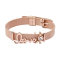 Rose gold stainless steel mesh strap bracelet with Love charm and round zircon stone - Rose Gold