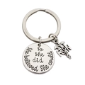 Portachiavi RN Caduceo in argento con incisione She believed she could so she did - Ciondolo Tema Infermiera Medica Tondo (K4)