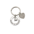 Porte-clés mère-fille en métal poli avec cœur en strass et breloques gravées 4ever - K10 (Couleur Argent)