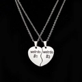 Polished silver heart puzzle necklace set for best friends with weirdo engraving - Necklace Style (Other Link)