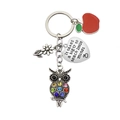 Llavero de búho con colgantes de manzana y corazón para regalo de agradecimiento - Plata Antigua