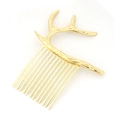 Pettine per capelli minimalista in lega dorata con design a corna di renna materico - Oro
