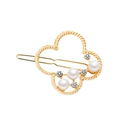Elegant gold hairpin featuring hollow clover design with pearls and rhinestones - Clover (H137)