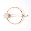 Minimalist gold alloy hair clip featuring round marble texture stone and geometric design - Double Round Buckle White Stone Pattern Hair Clip (H102 Round White Stone)