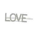 Funkelnde Strass-Haarklammer mit LOVE-Buchstaben und silberner Legierung auf Weiß - LOVE / Silber
