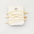 Set di tre fermagli per capelli geometrici dorati minimalisti con perla bianca - Stile Cornice Geometrica in Metallo (4)