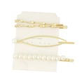 Detail of four-piece gold hair clip set with elegant pearls on a white display card - Twisted Pearl Hollow Combination (9)