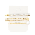 Detailed view of three gold pearl hair clips on white card including woven pearl design - Woven Pearl Twisted Combination (8)