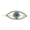 Vintage Turkish evil eye hair clip with sparkling rhinestones on a silver alloy base - Antique Silver