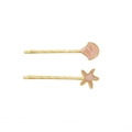 Set de pasadores minimalistas dorados con estrella de mar y concha de resina rosa - Juego De Estrella De Mar Y Concha Rosa