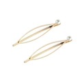 Set di fermagli per capelli dorati a forma di foglia con perle bianche su fondo bianco - Stile Goccia d'Acqua con Perla (H191)