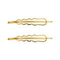 Set di fermagli per capelli in metallo dorato ondulato con finitura lucida su bianco - Stile a Onda (H191)