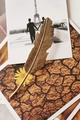 Vintage golden feather hair clip placed on artistic postcards with a soft metallic finish - Antique Gold Vintage Feather Style (H12 Antique Gold)