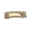 Close-up of grey crystal beads on a golden alloy rectangular hair clip over white background - Square / Gray