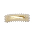 Detail of a rectangular beaded hair clip with faceted clear crystals on gold metal base - Square / White