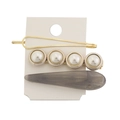 Set di tre fermagli per capelli con perle, clip a becco d'anatra in acetato e spilla oro - Grigio chiaro