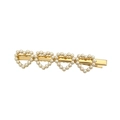Barrette à cheveux dorée ornée de quatre cœurs en perles sur un fond blanc épuré - Pince Croco Quatre Cœurs (H218)