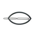 Detail view of the black metal hair clip featuring a minimalist hollow leaf shape and wave pin - Black Oval